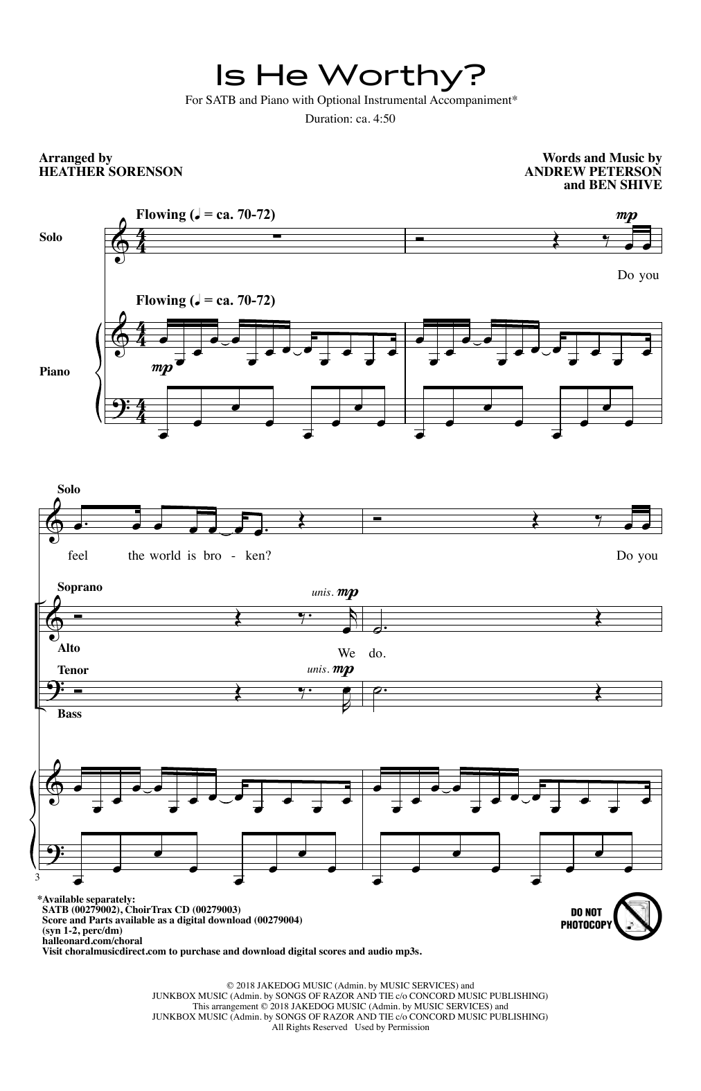 Download Andrew Peterson and Ben Shive Is He Worthy? (arr. Heather Sorenson) Sheet Music and learn how to play SAB Choir PDF digital score in minutes
