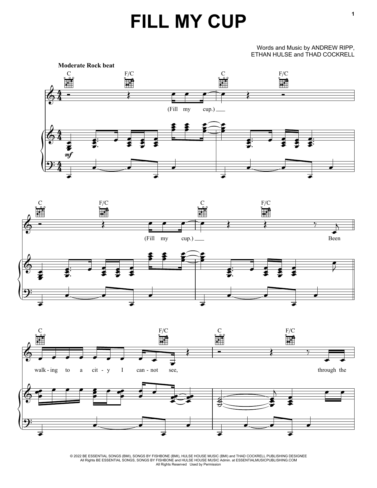 Download Andrew Ripp Fill My Cup Sheet Music and learn how to play Piano, Vocal & Guitar Chords (Right-Hand Melody) PDF digital score in minutes