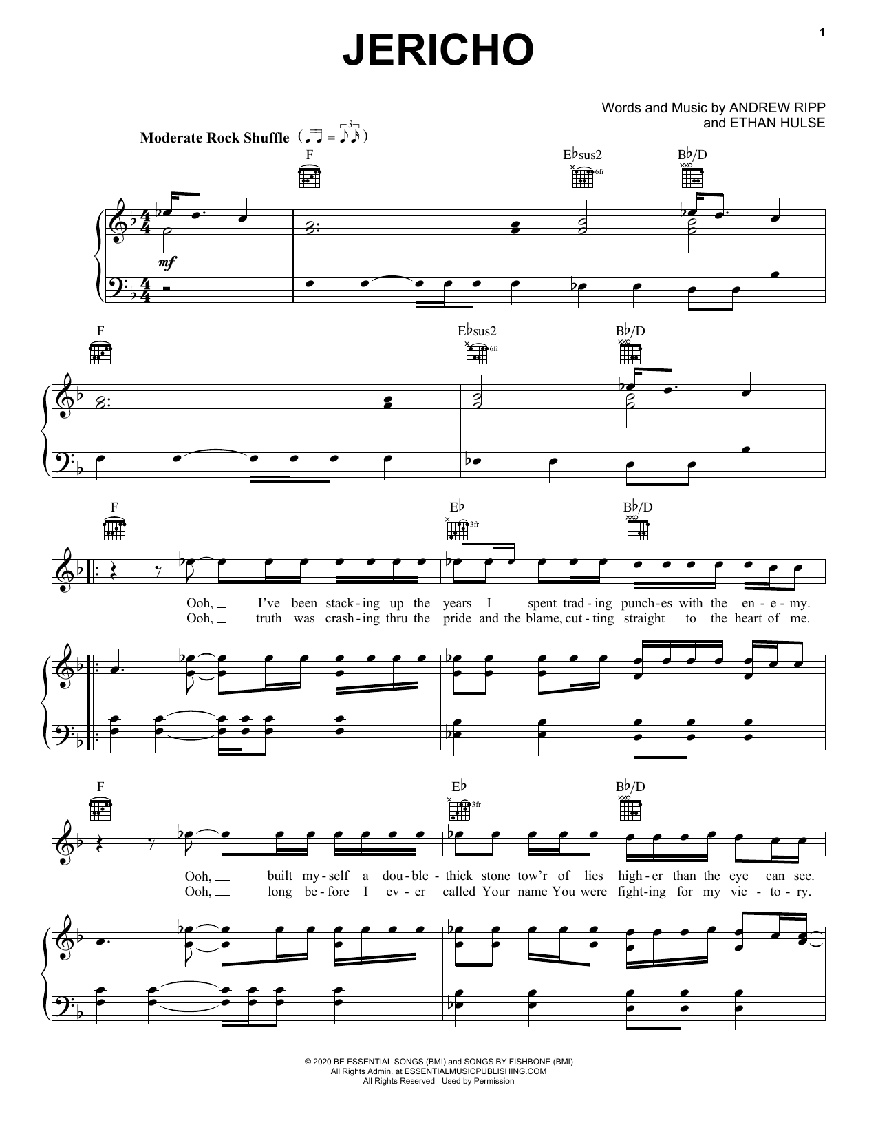 Download Andrew Ripp Jericho Sheet Music and learn how to play Piano, Vocal & Guitar Chords (Right-Hand Melody) PDF digital score in minutes