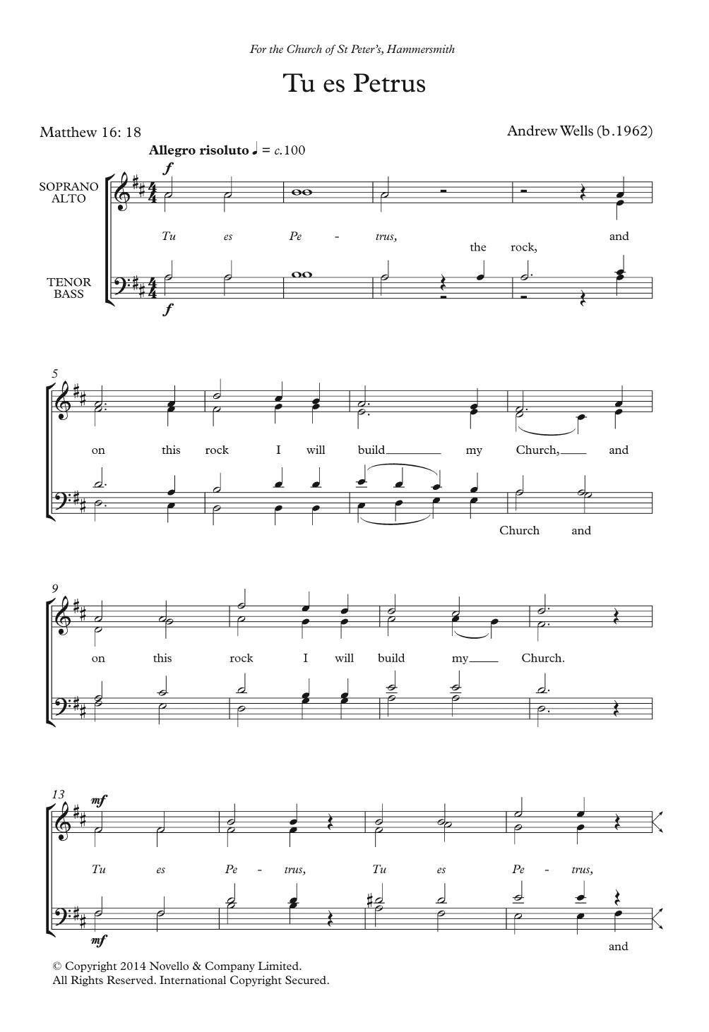 Download Andrew Wells Tu Es Petrus Sheet Music and learn how to play SATB PDF digital score in minutes