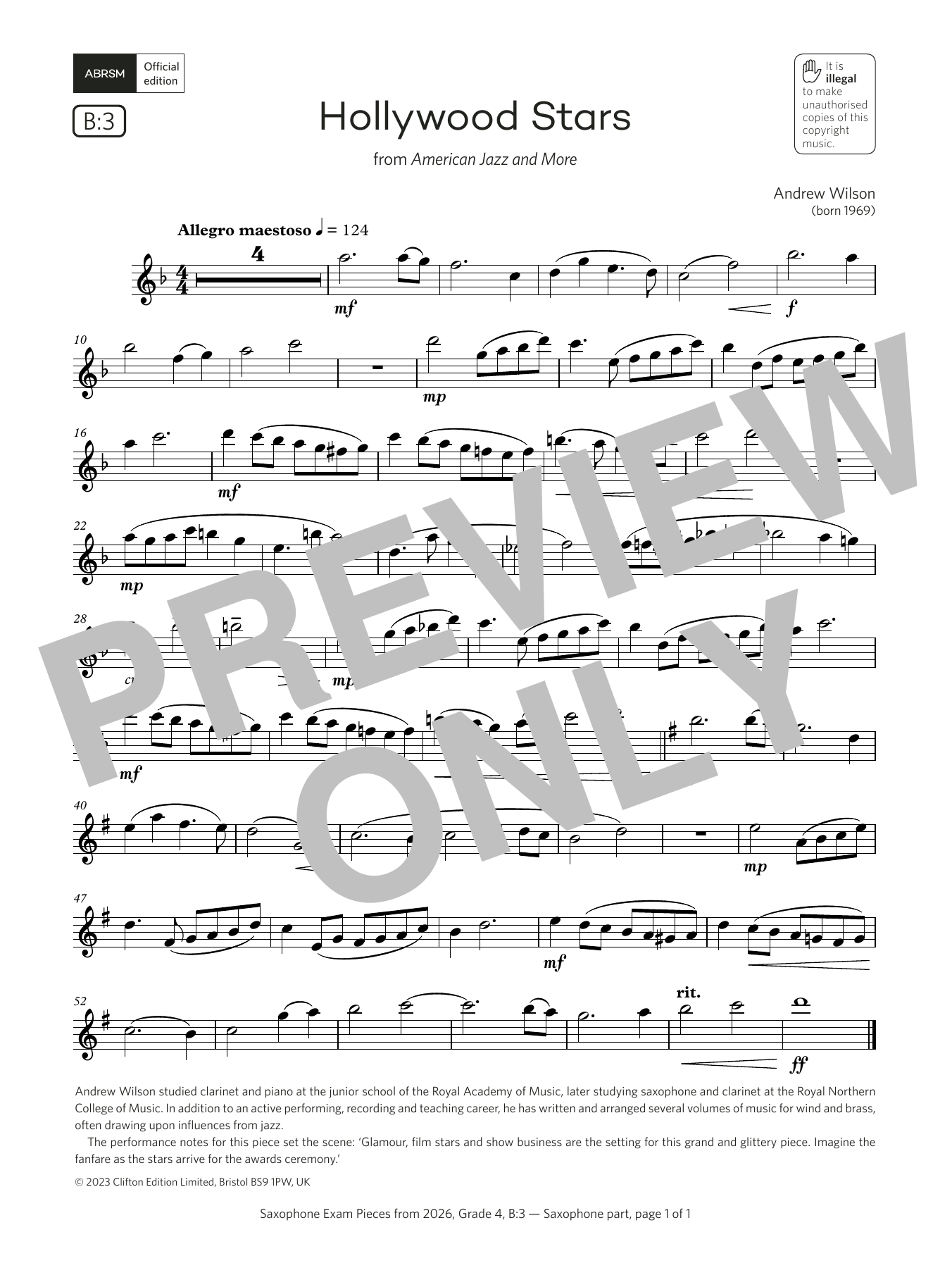 Download Andrew Wilson Hollywood Stars (Grade 4, list B3, from the ABRSM Saxophone Syllabus from 2026) Sheet Music and learn how to play Alto Sax Solo PDF digital score in minutes