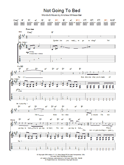 Download Andrew WK Not Going To Bed Sheet Music and learn how to play Guitar Tab PDF digital score in minutes