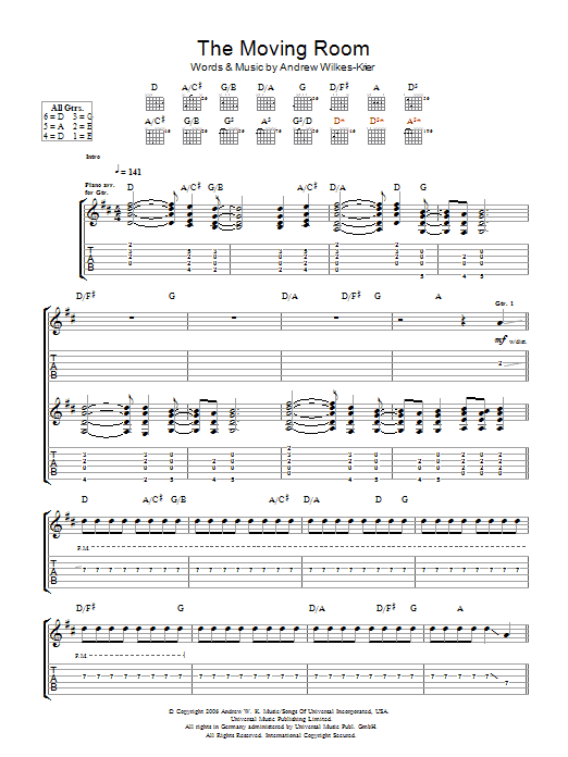 Download Andrew WK The Moving Room Sheet Music and learn how to play Guitar Tab PDF digital score in minutes