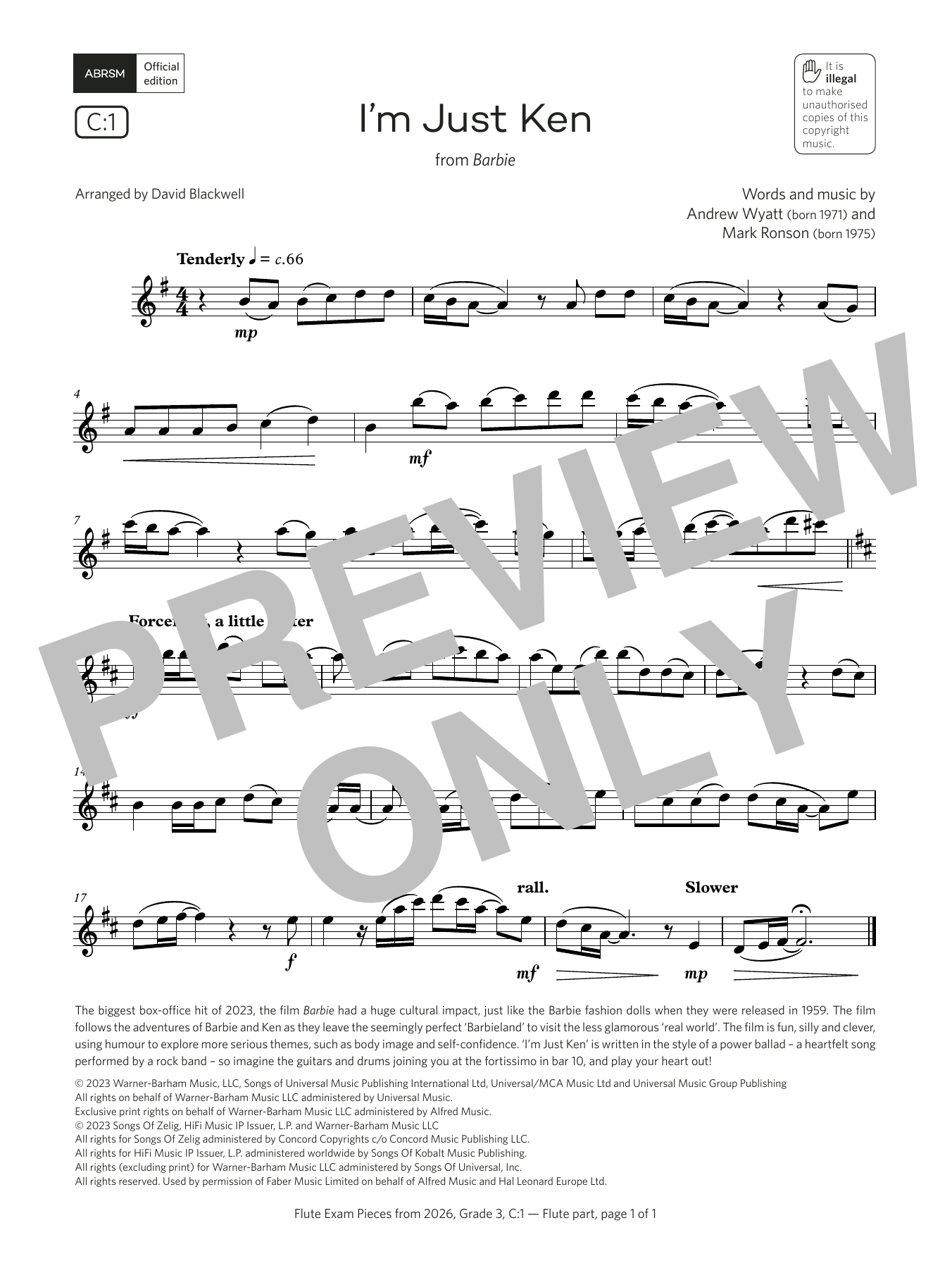 Download Andrew Wyatt I'm Just Ken (Grade 3, list C1, from the ABRSM Flute Syllabus from 2026) Sheet Music and learn how to play Flute Solo PDF digital score in minutes