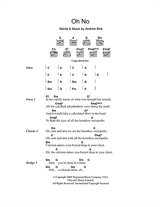 Download Andrew Bird Oh No Sheet Music and learn how to play Lyrics & Chords PDF digital score in minutes