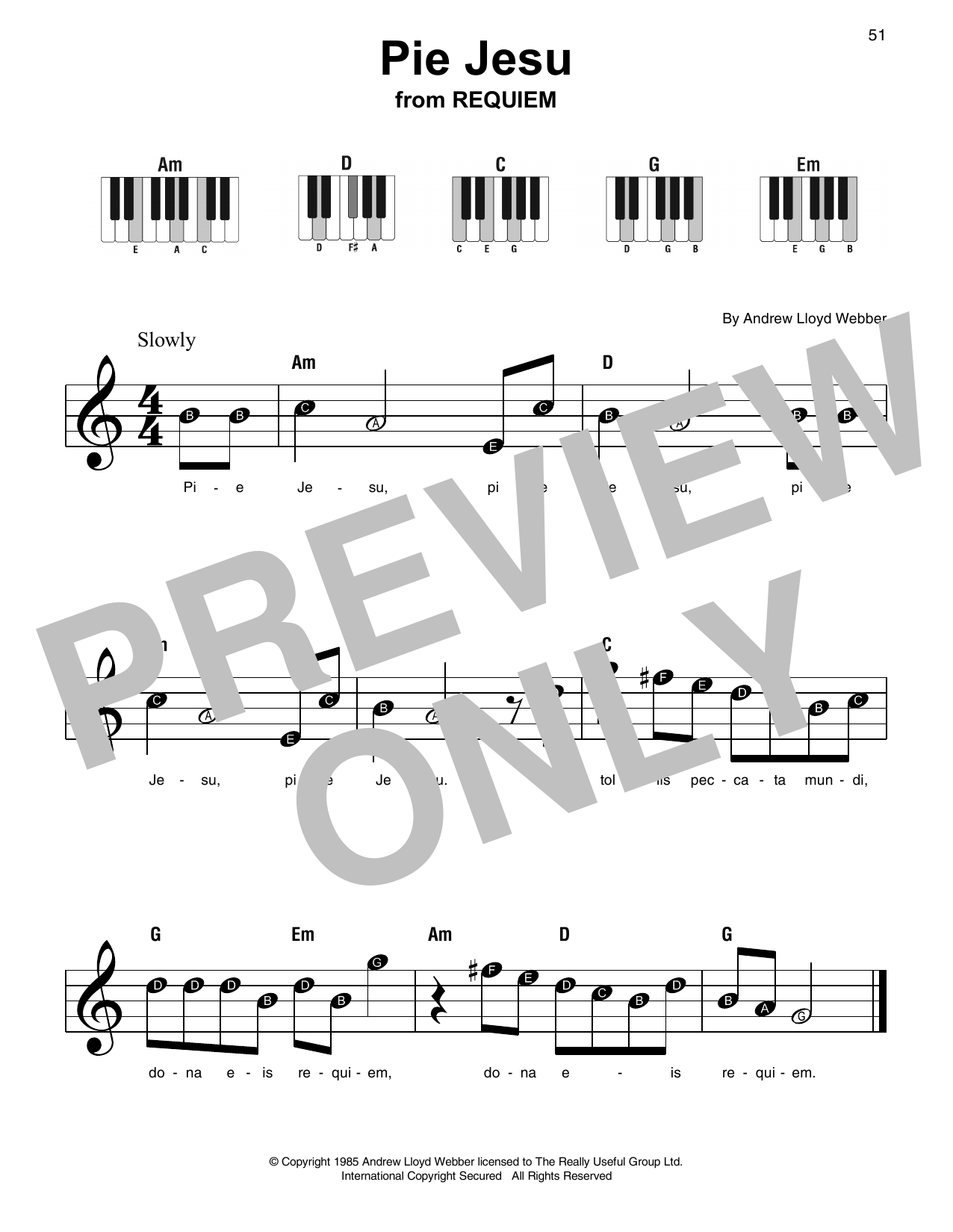 Andrew Lloyd Webber "Pie Jesu" Sheet Music Notes Download Printable
