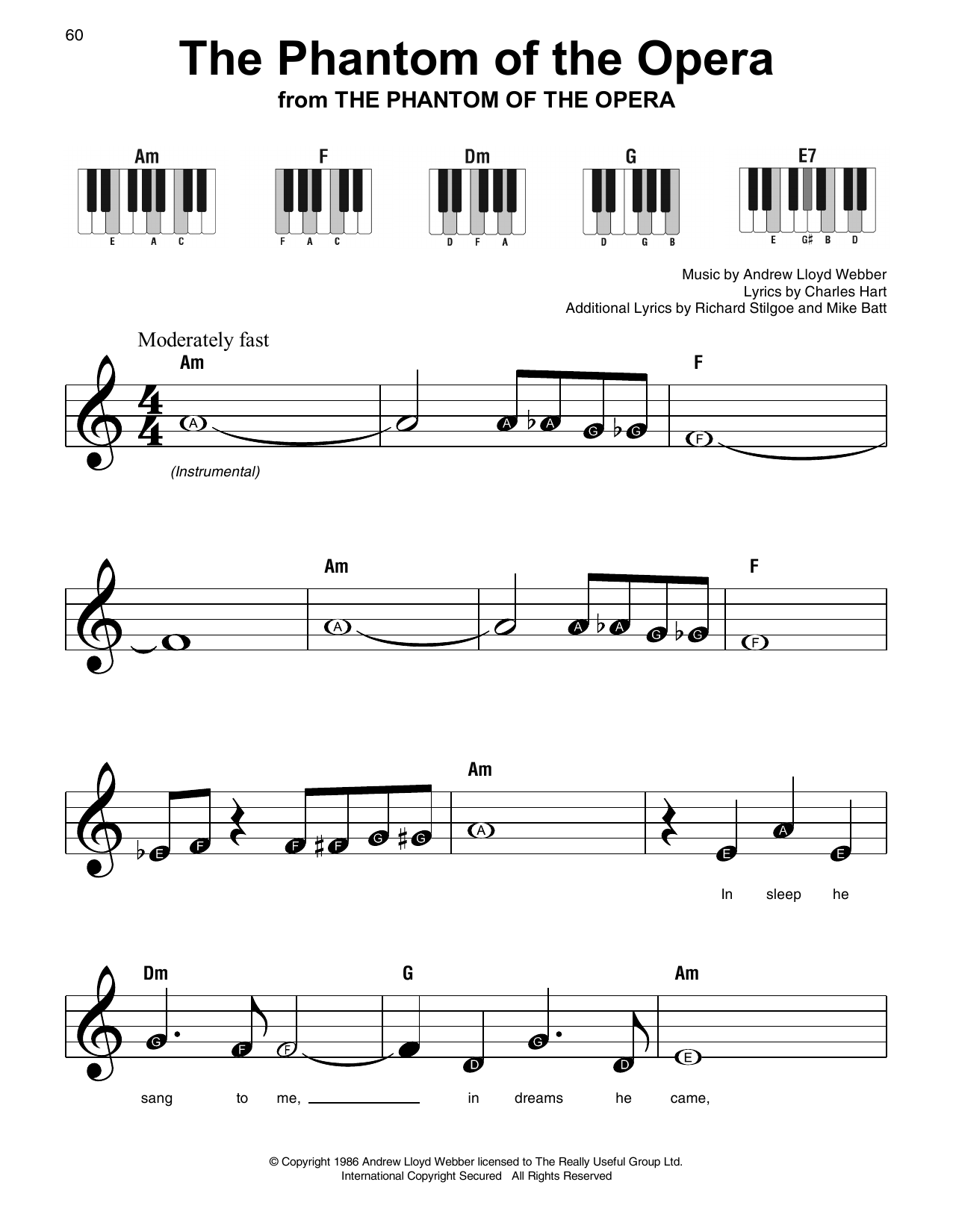 Andrew Lloyd Webber The Phantom Of The Opera Sheet Music Notes Download Printable Pdf Score