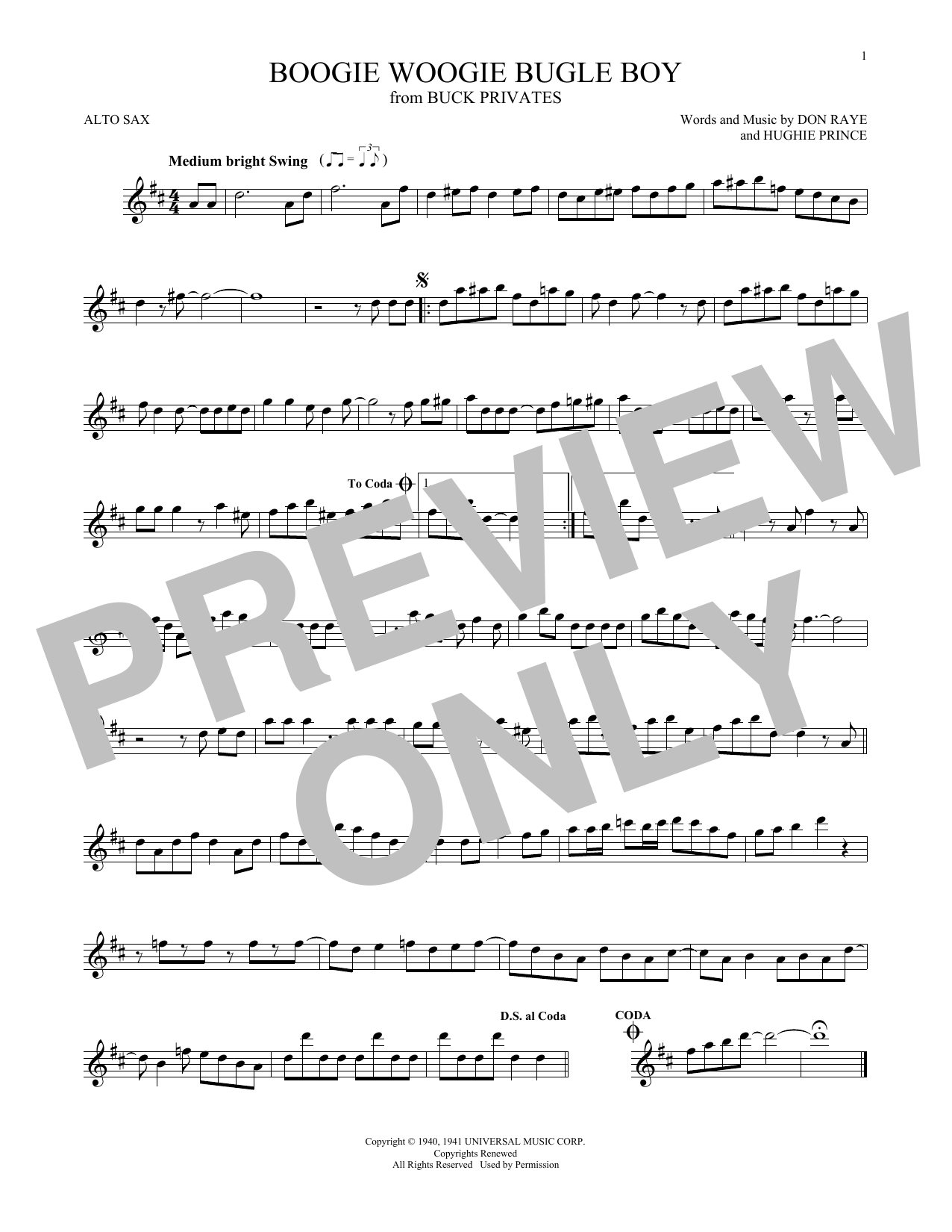Download The Andrews Sisters Boogie Woogie Bugle Boy Sheet Music and learn how to play French Horn PDF digital score in minutes