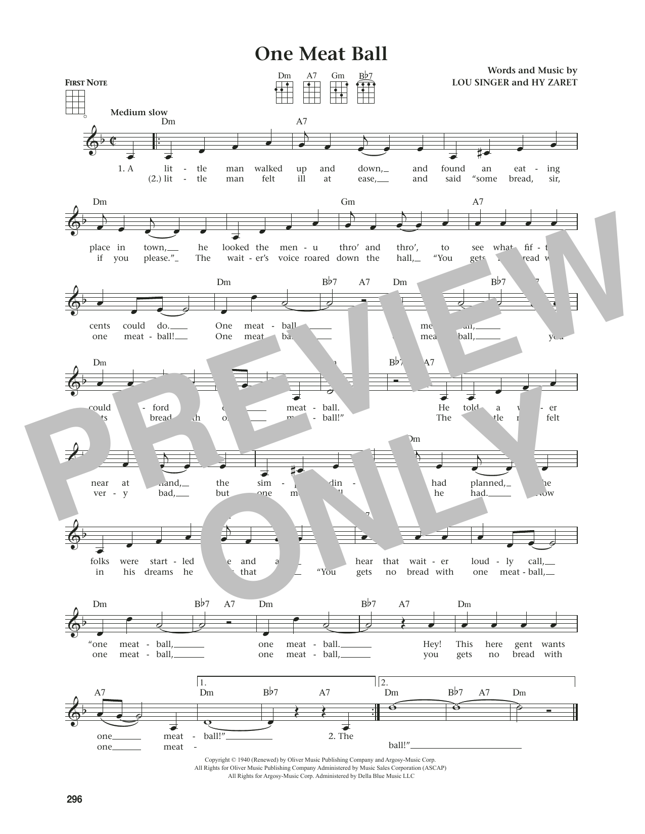 Download Andrews Sisters One Meat Ball (from The Daily Ukulele) (arr. Jim Beloff) Sheet Music and learn how to play Ukulele PDF digital score in minutes