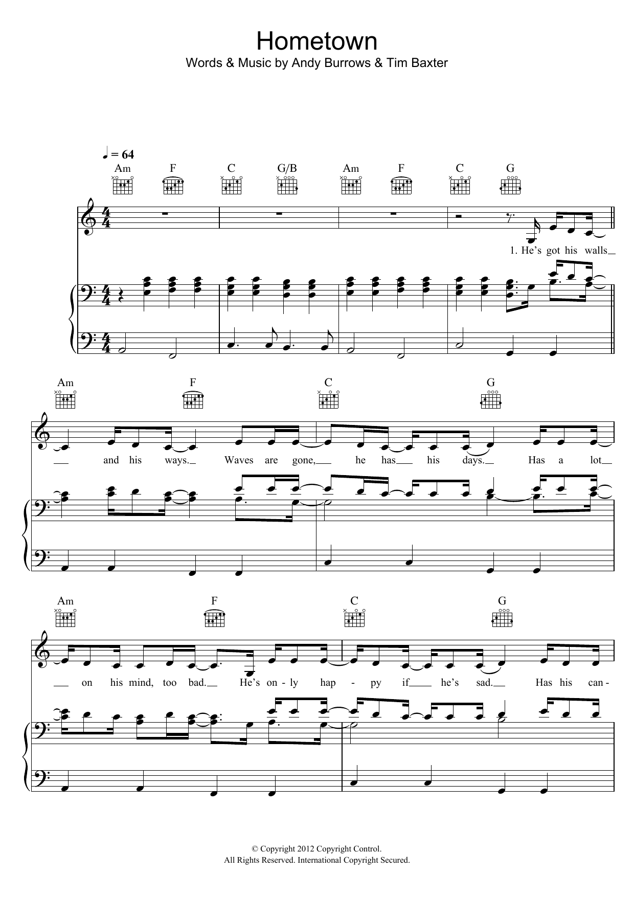 Download Andy Burrows Hometown Sheet Music and learn how to play Piano, Vocal & Guitar (Right-Hand Melody) PDF digital score in minutes