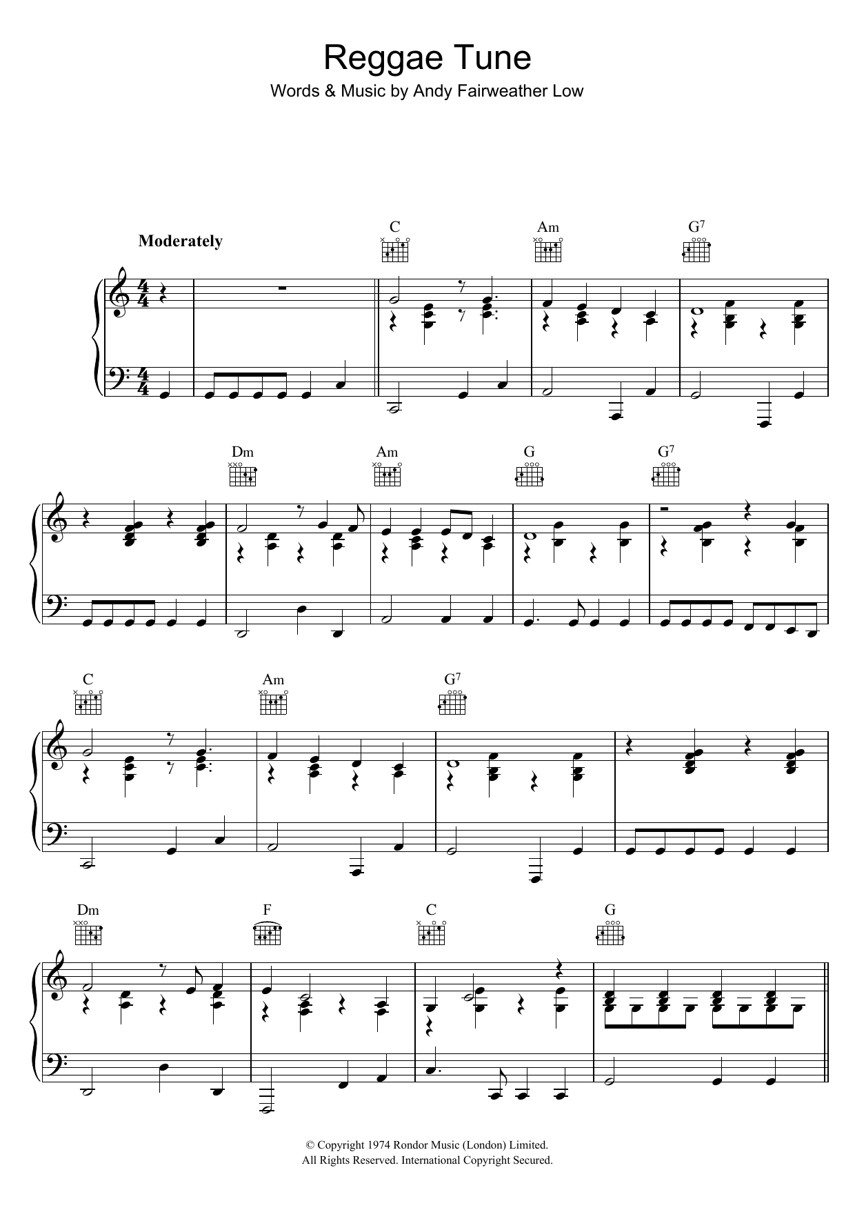 Download Andy Fairweather Low Reggae Tune Sheet Music and learn how to play Piano, Vocal & Guitar (Right-Hand Melody) PDF digital score in minutes
