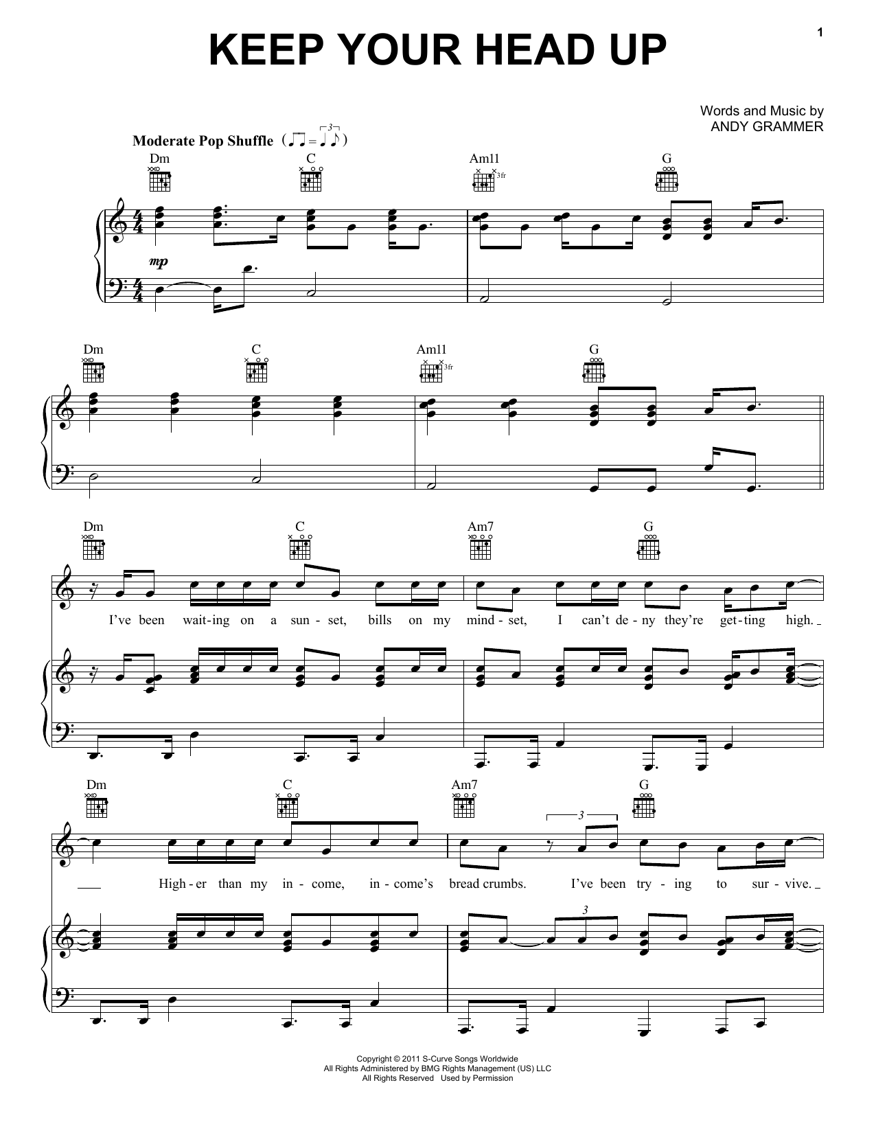 Download Andy Grammer Keep Your Head Up Sheet Music and learn how to play Piano, Vocal & Guitar (Right-Hand Melody) PDF digital score in minutes