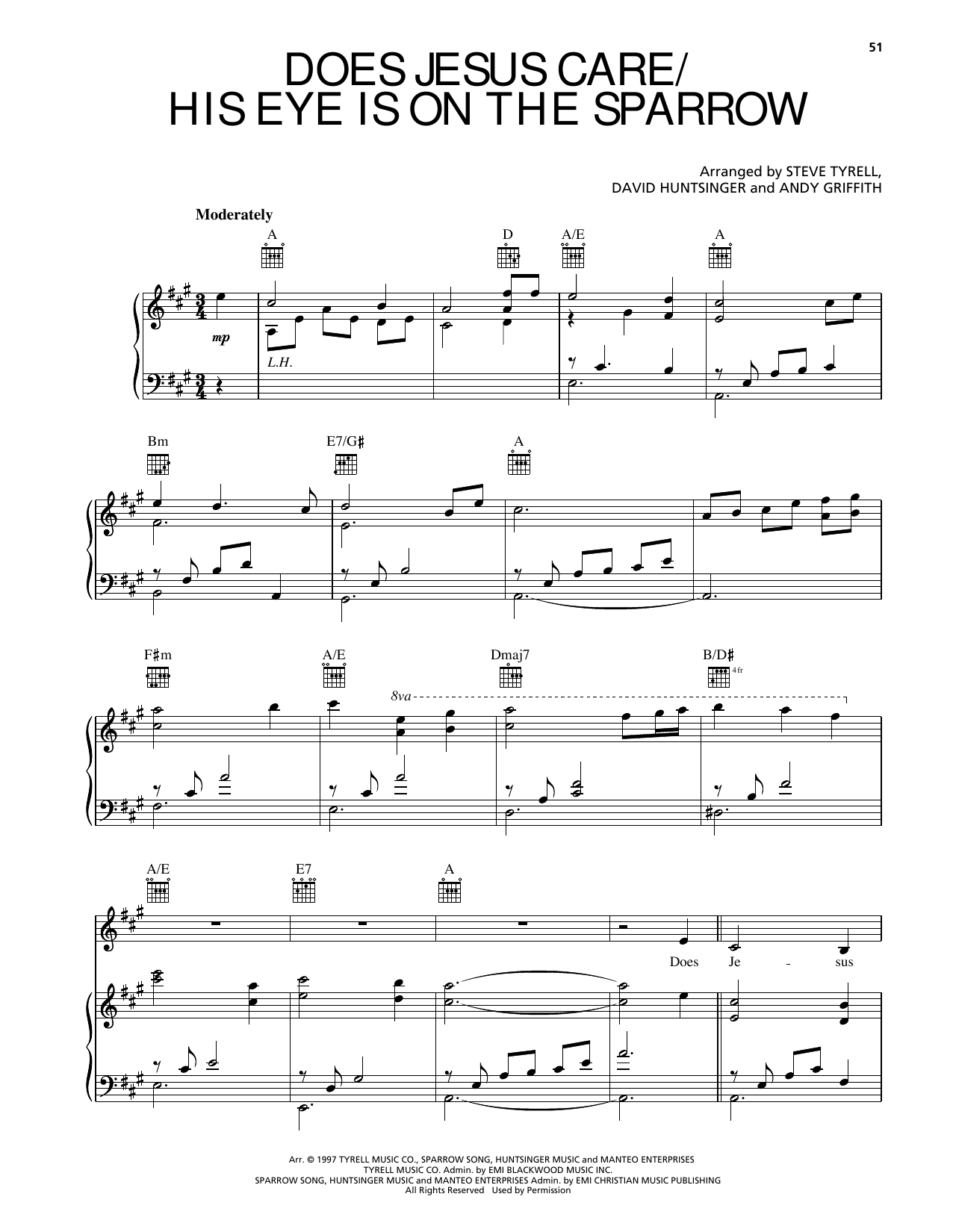 Download Andy Griffith Does Jesus Care/His Eye Is On The Sparrow Sheet Music and learn how to play Piano, Vocal & Guitar Chords (Right-Hand Melody) PDF digital score in minutes