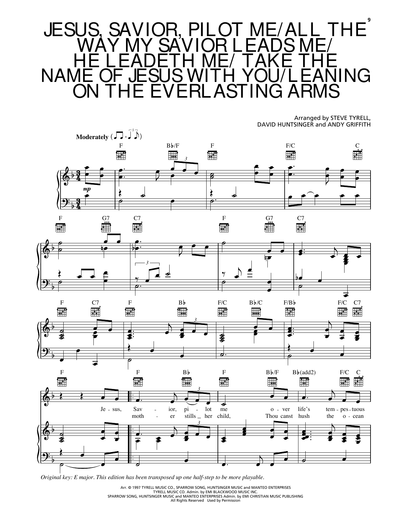 Download Andy Griffith Jesus, Savior, Pilot Me/All The Way My Savior Leads Me/He Leadeth Me/Take The Na Sheet Music and learn how to play Piano, Vocal & Guitar Chords (Right-Hand Melody) PDF digital score in minutes