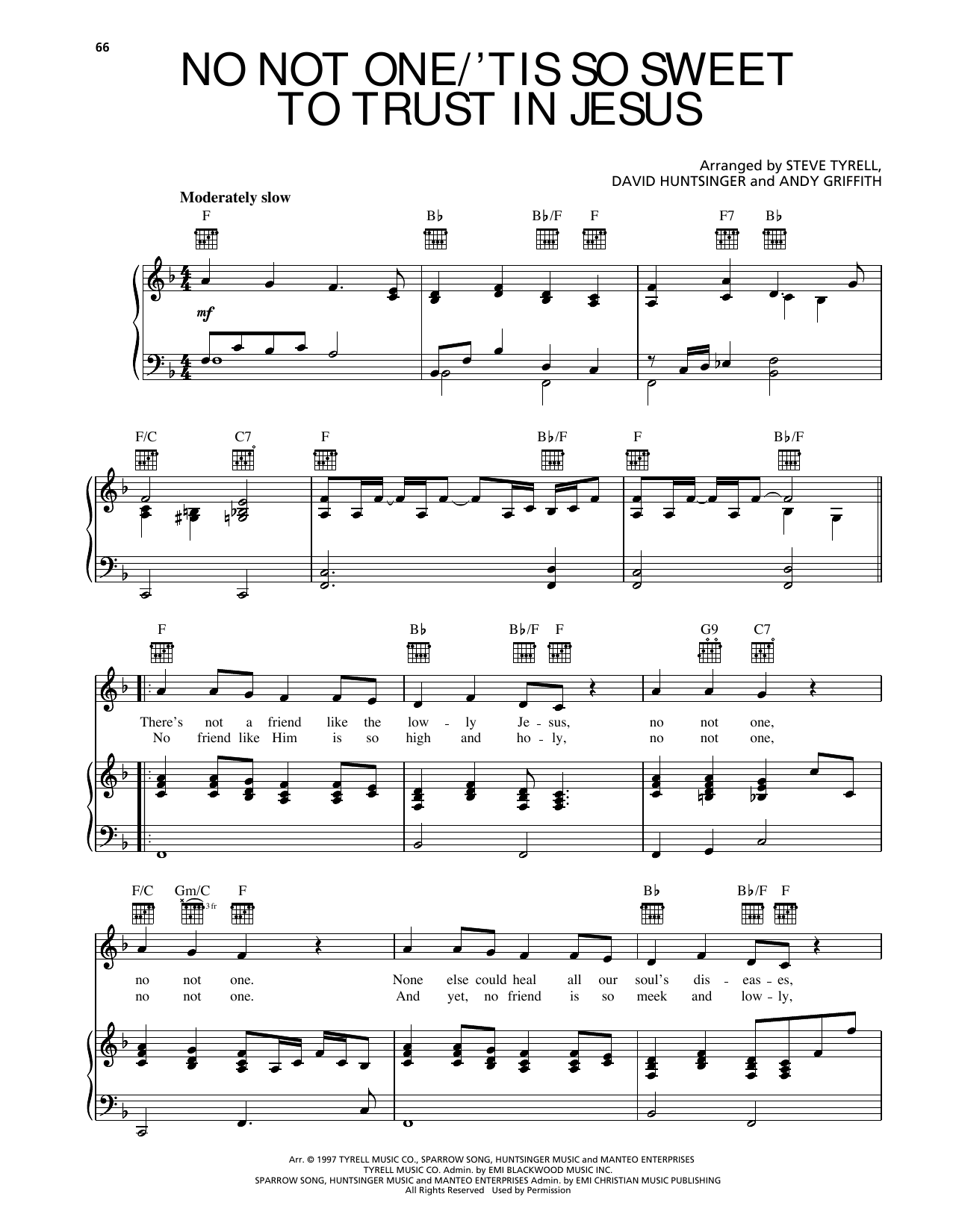Download Andy Griffith No Not One/'Tis So Sweet To Trust In Jesus Sheet Music and learn how to play Piano, Vocal & Guitar Chords (Right-Hand Melody) PDF digital score in minutes