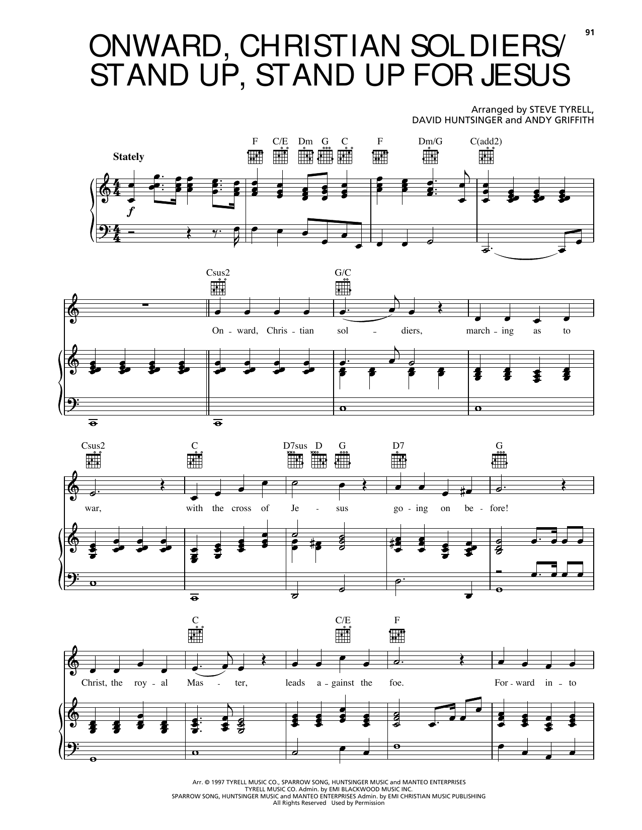 Download Andy Griffith Onward Christian Soldiers/Stand Up, Stand Up For Jesus Sheet Music and learn how to play Piano, Vocal & Guitar Chords (Right-Hand Melody) PDF digital score in minutes