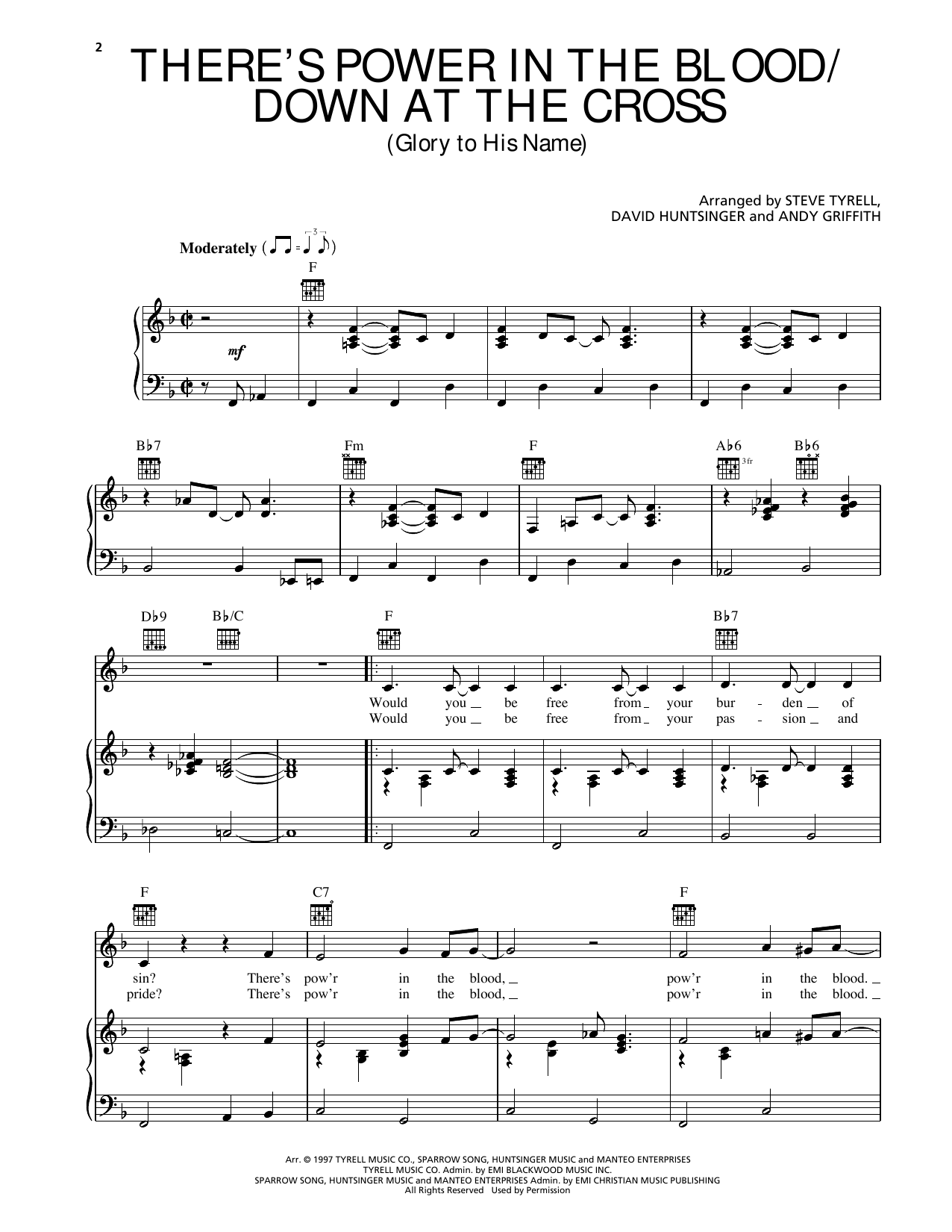 Download Andy Griffith There's Power In The Blood/Down At The Cross (Glory To His Name) Sheet Music and learn how to play Piano, Vocal & Guitar Chords (Right-Hand Melody) PDF digital score in minutes