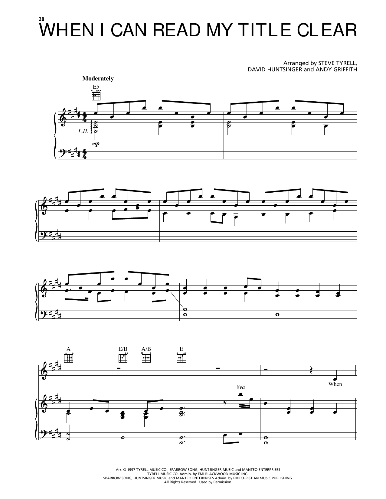Download Andy Griffith When I Can Read My Title Clear Sheet Music and learn how to play Piano, Vocal & Guitar Chords (Right-Hand Melody) PDF digital score in minutes