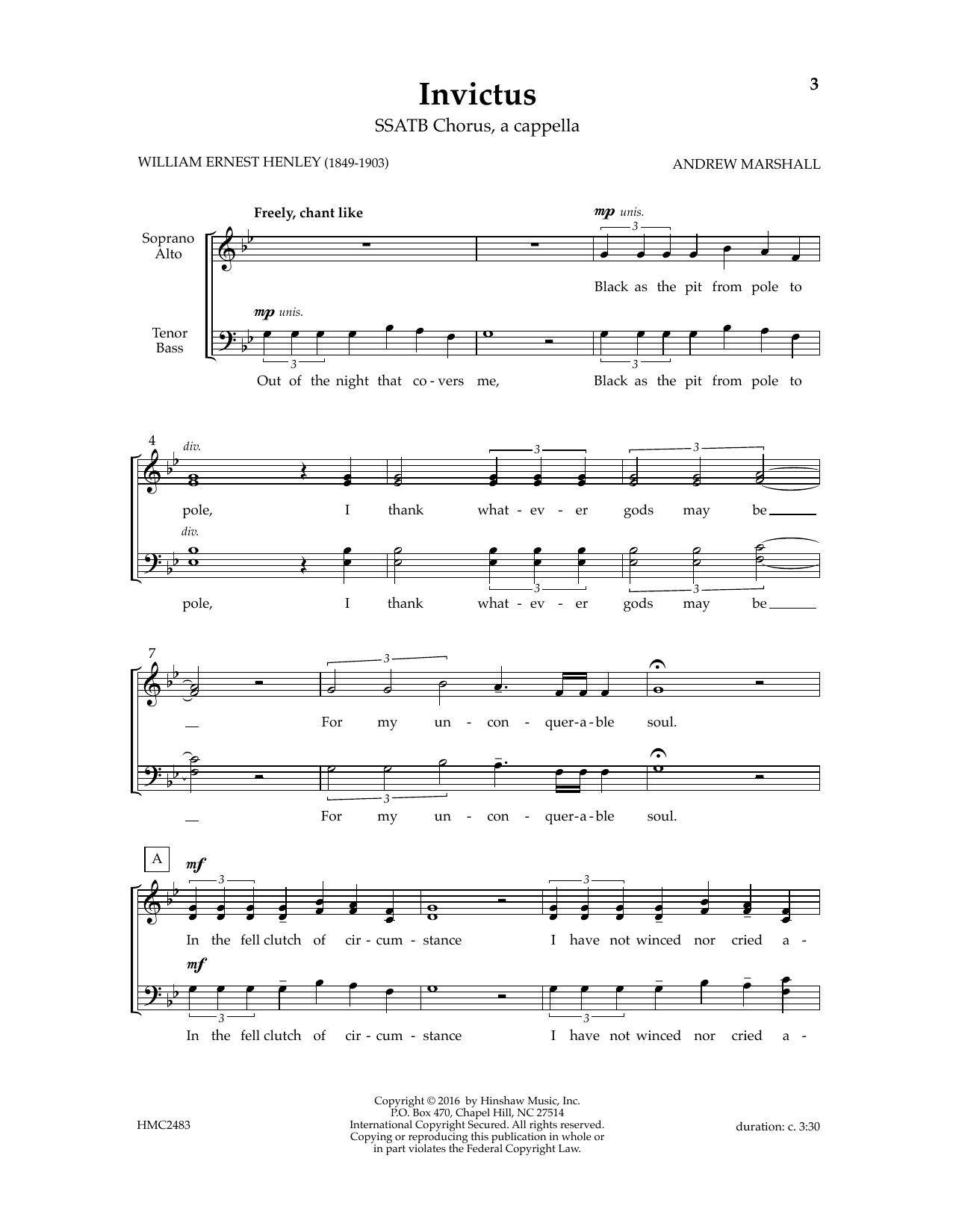 Download Andy Marshall Invictus Sheet Music and learn how to play SSATB Choir PDF digital score in minutes