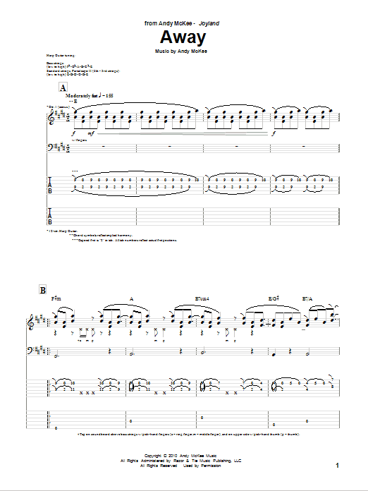 Download Andy McKee Away Sheet Music and learn how to play Guitar Tab PDF digital score in minutes