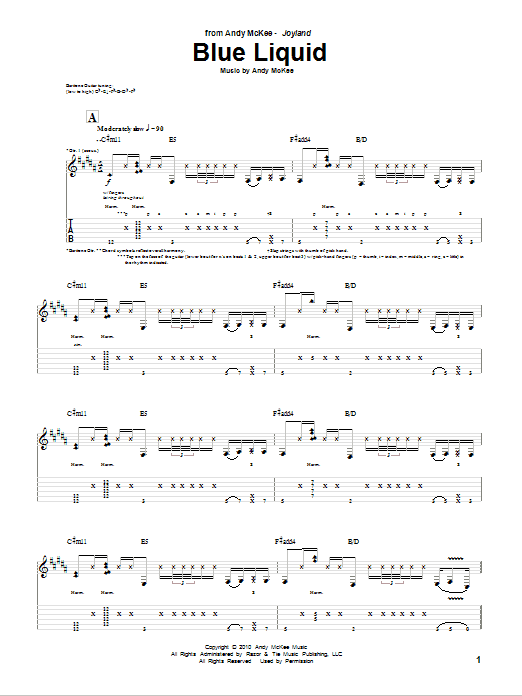 Download Andy McKee Blue Liquid Sheet Music and learn how to play Guitar Tab PDF digital score in minutes