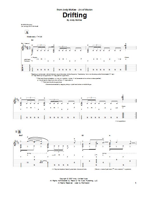 Download Andy McKee Drifting Sheet Music and learn how to play Guitar Tab PDF digital score in minutes