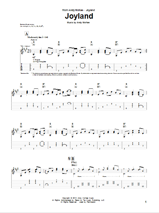 Download Andy McKee Joyland Sheet Music and learn how to play Guitar Tab PDF digital score in minutes