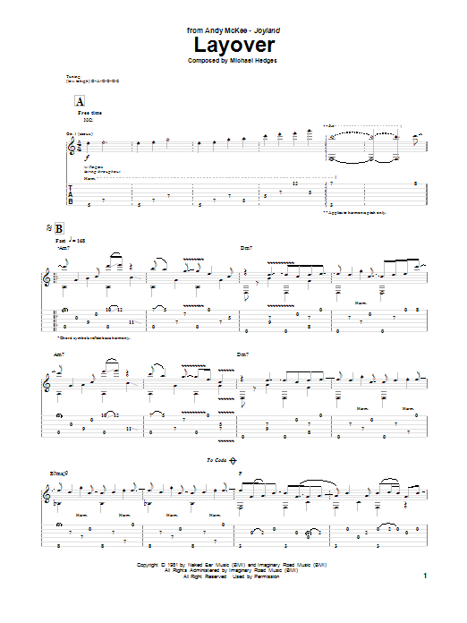 Download Andy McKee Layover Sheet Music and learn how to play Guitar Tab PDF digital score in minutes