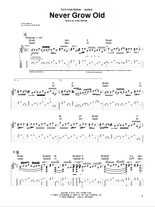 Download Andy McKee Never Grow Old Sheet Music and learn how to play Guitar Tab PDF digital score in minutes