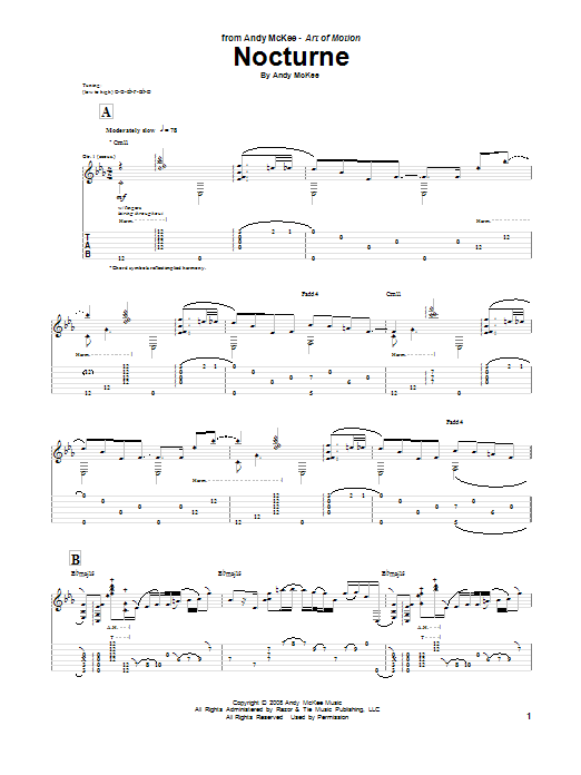 Download Andy McKee Nocturne Sheet Music and learn how to play Guitar Tab PDF digital score in minutes