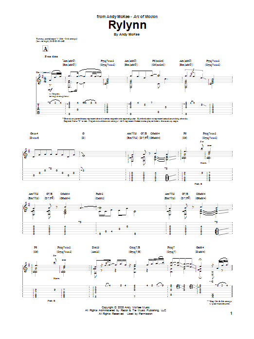 Download Andy McKee Rylynn Sheet Music and learn how to play Solo Guitar PDF digital score in minutes