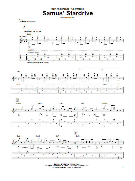 Download Andy McKee Samus' Stardrive Sheet Music and learn how to play Guitar Tab PDF digital score in minutes