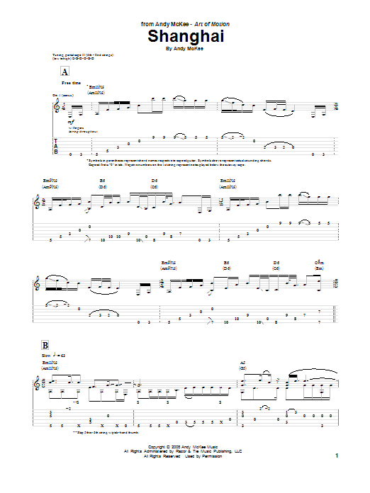 Download Andy McKee Shanghai Sheet Music and learn how to play Guitar Tab PDF digital score in minutes