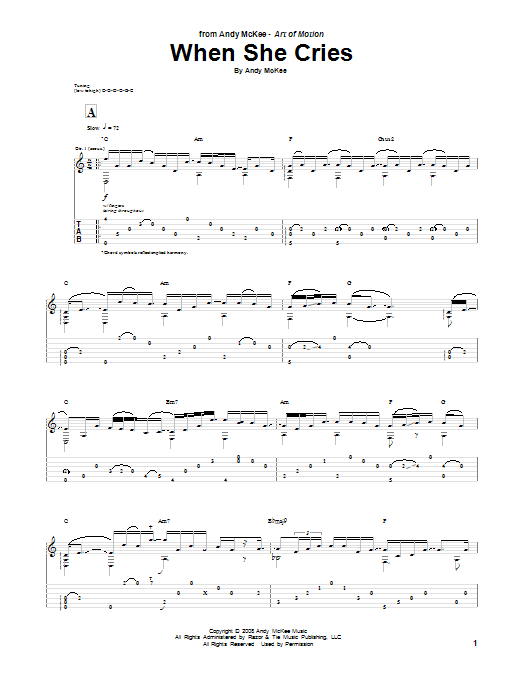 Download Andy McKee When She Cries Sheet Music and learn how to play Guitar Tab PDF digital score in minutes