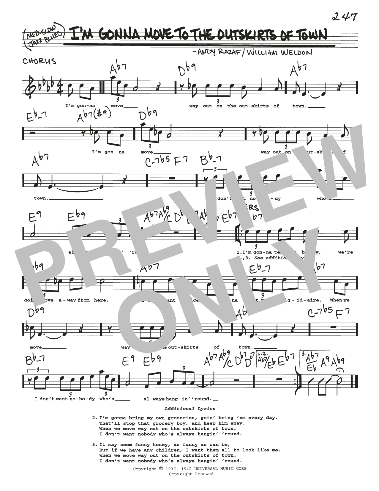 Download Andy Razaf I'm Gonna Move To The Outskirts Of Town Sheet Music and learn how to play Real Book – Melody, Lyrics & Chords PDF digital score in minutes