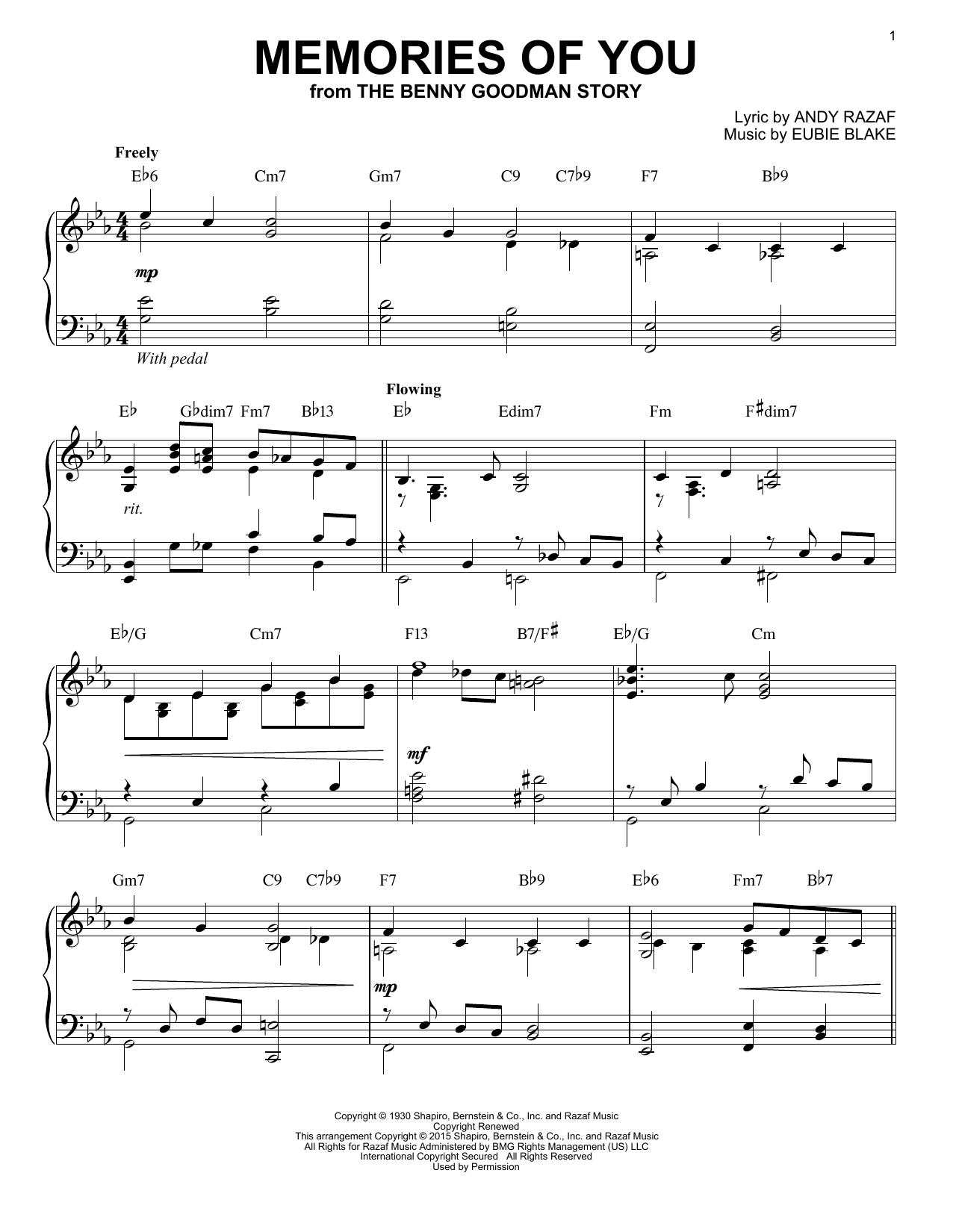 Download Eubie Blake Memories Of You Sheet Music and learn how to play Piano PDF digital score in minutes