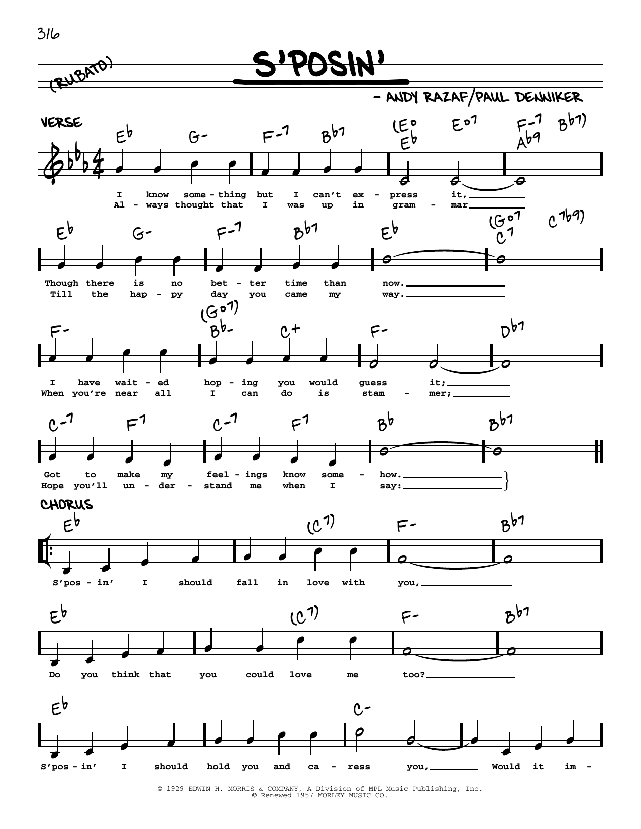 Download Andy Razaf S'posin' (arr. Robert Rawlins) Sheet Music and learn how to play Real Book – Melody, Lyrics & Chords PDF digital score in minutes