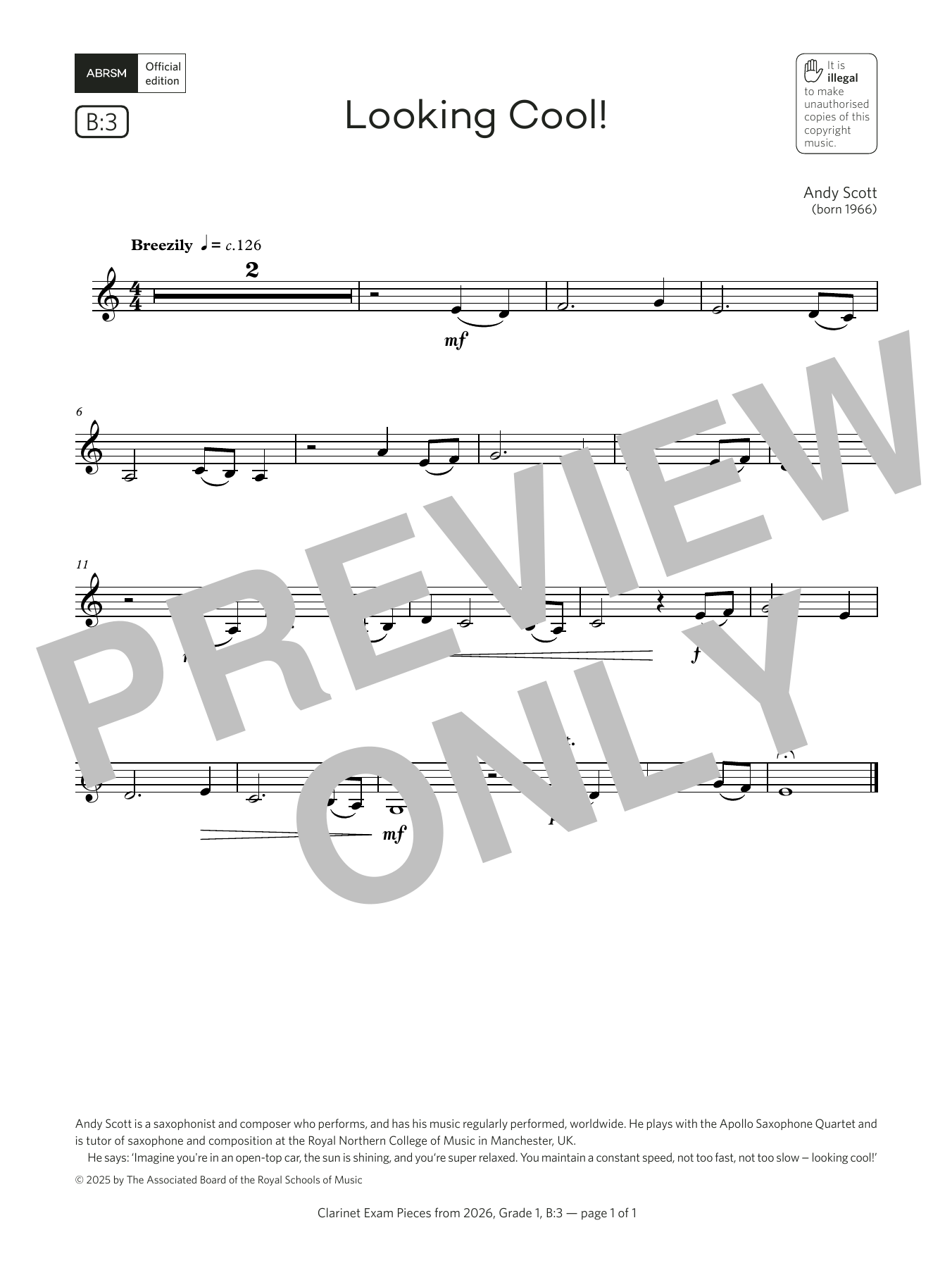 Download Andy Scott Looking Cool! (Grade 1, list B3, from the ABRSM Clarinet Syllabus from 2026) Sheet Music and learn how to play Clarinet Solo PDF digital score in minutes