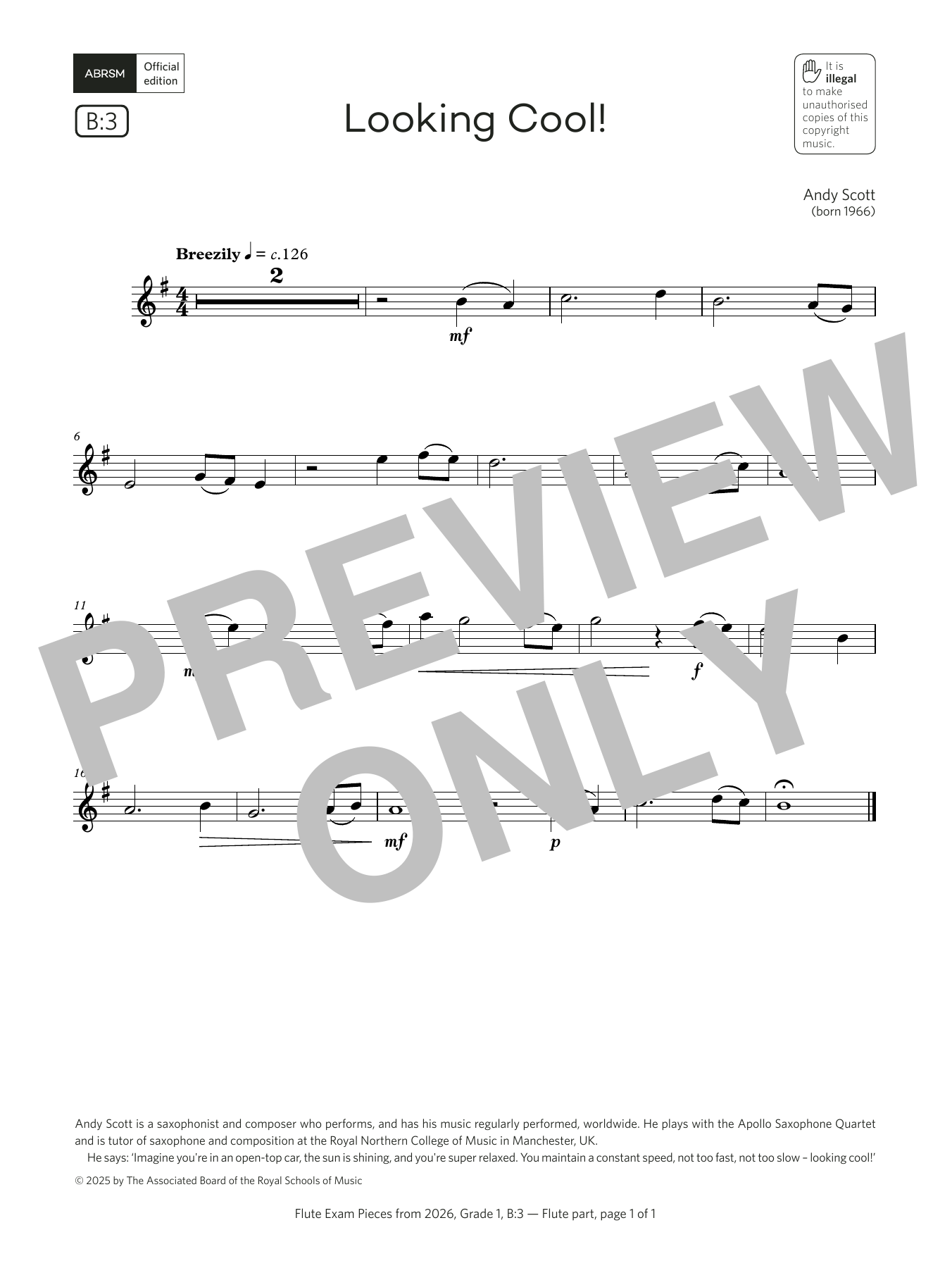Download Andy Scott Looking Cool! (Grade 1, list B3, from the ABRSM Flute Syllabus from 2026) Sheet Music and learn how to play Flute Solo PDF digital score in minutes