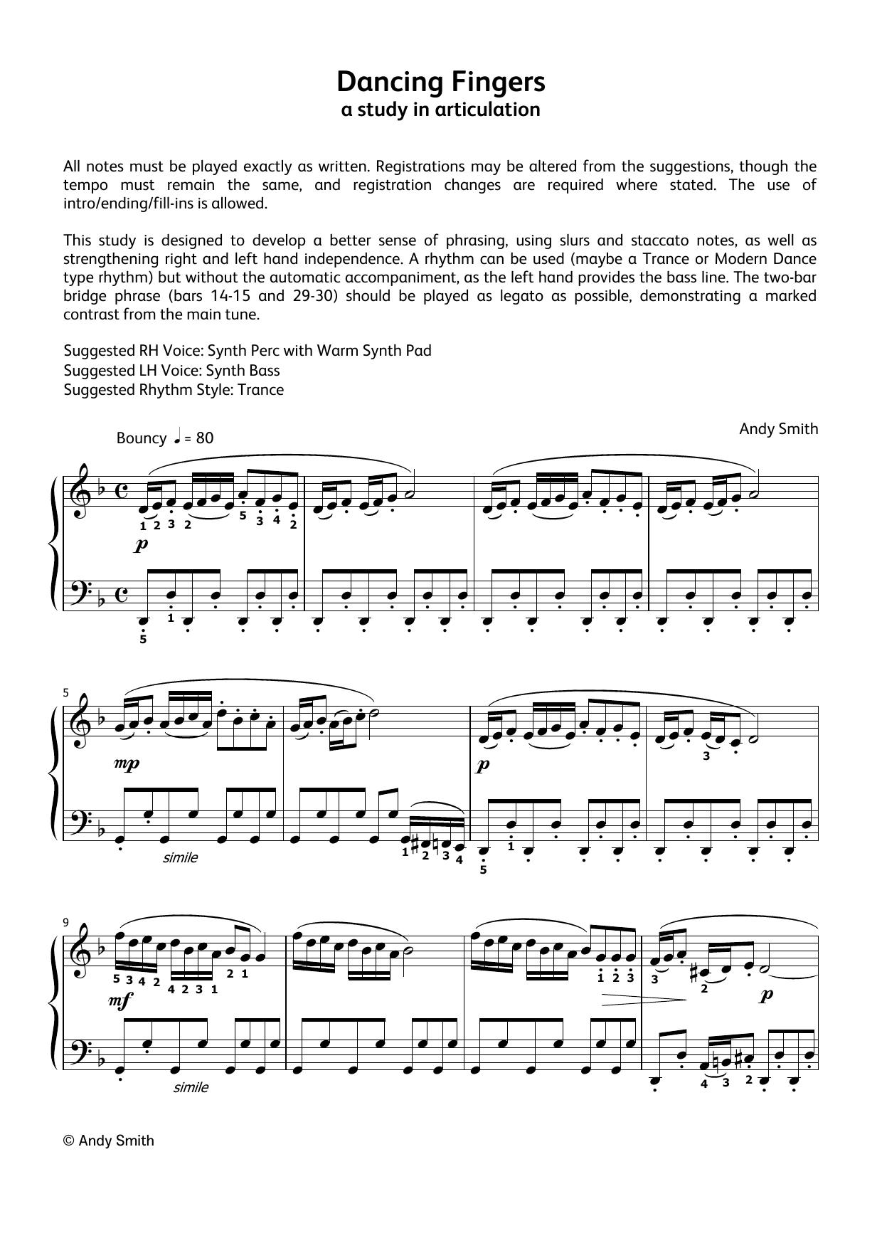 Download Andy Smith Dancing Fingers (LCME Electronic Keyboard Grade 3 List A) Sheet Music and learn how to play Piano Solo PDF digital score in minutes