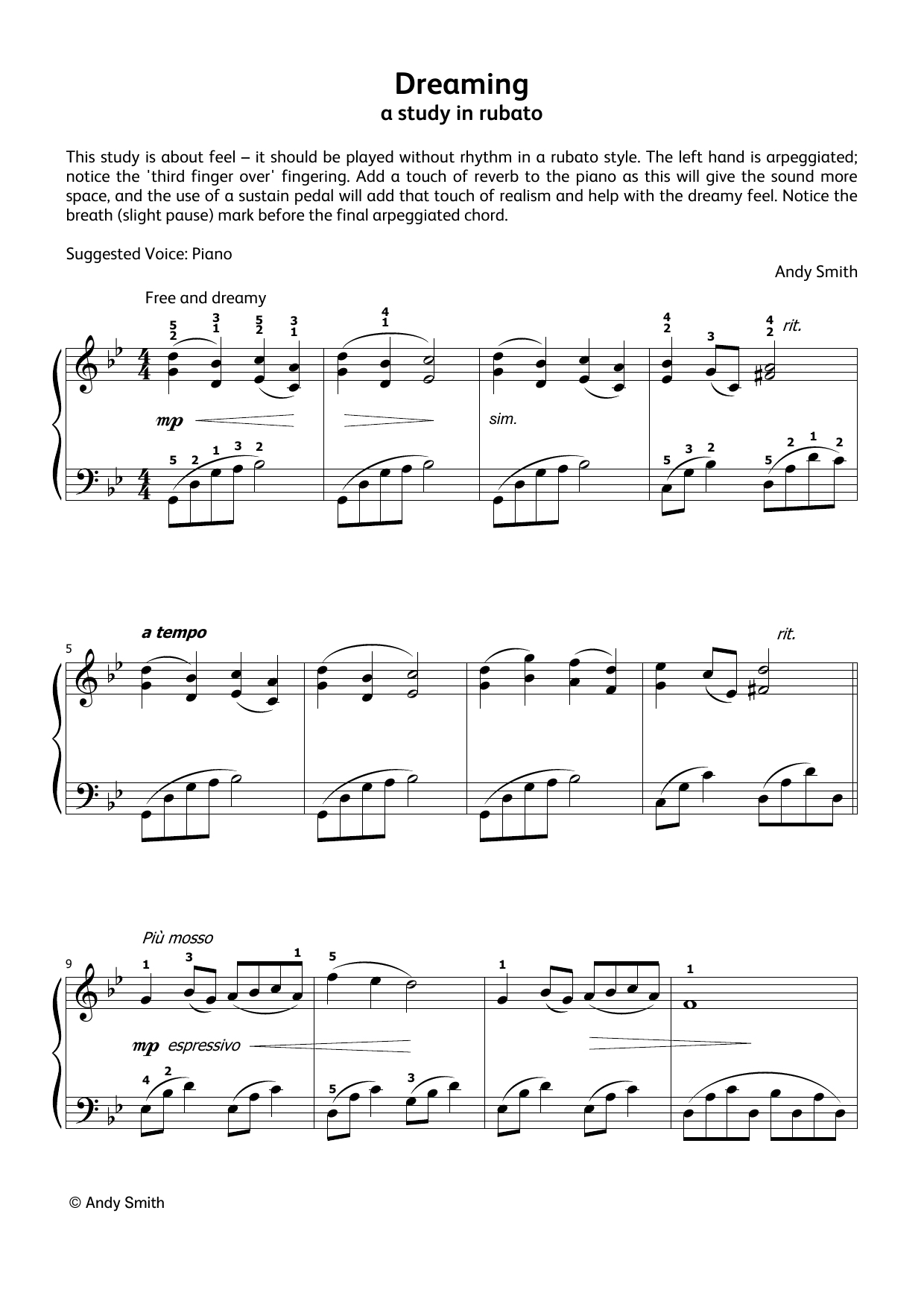 Download Andy Smith Dreaming (LCME Electronic Keyboard Grade 4 List A) Sheet Music and learn how to play Piano Solo PDF digital score in minutes