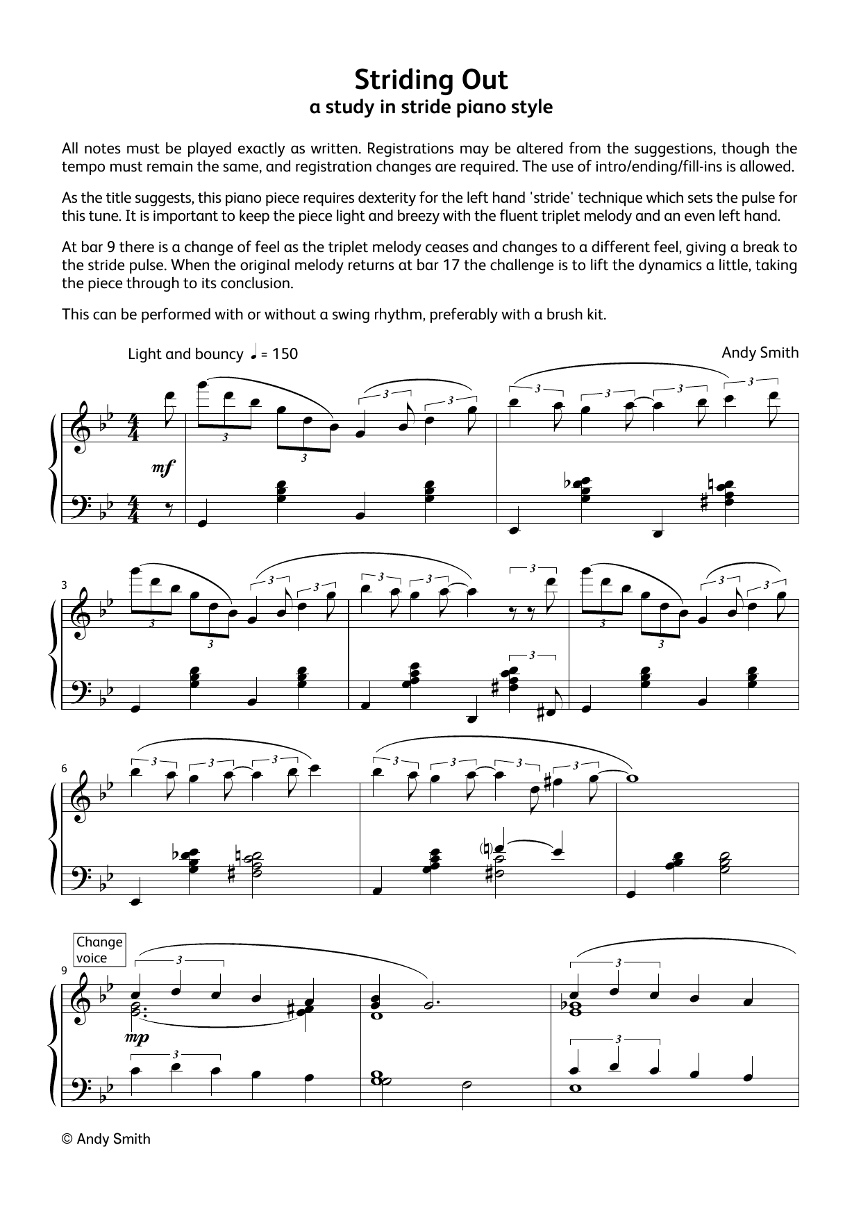 Download Andy Smith Striding Out (LCME Electronic Keyboard Grade 8 List A) Sheet Music and learn how to play Piano Solo PDF digital score in minutes