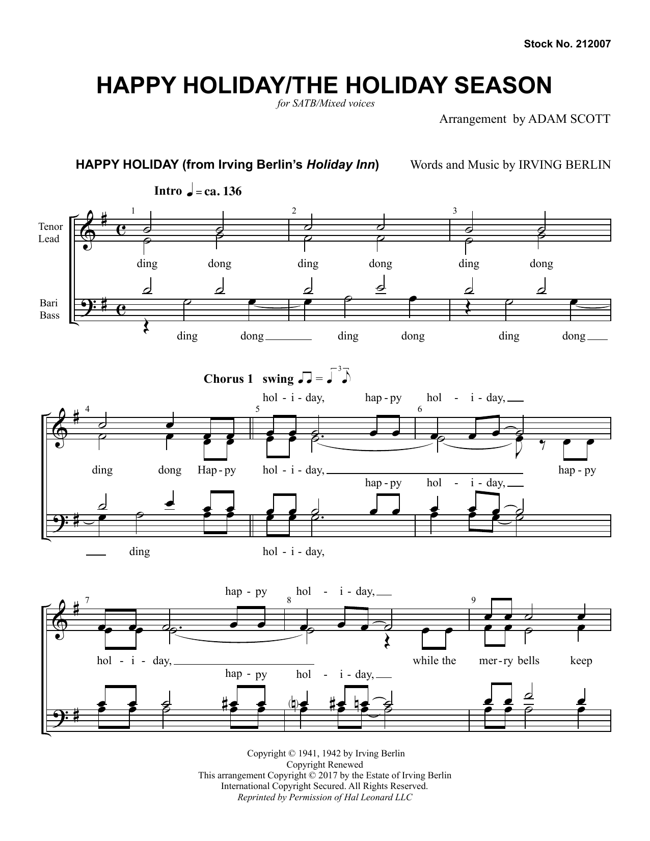 Download Andy Williams Happy Holiday/The Holiday Season (arr. Adam Scott) Sheet Music and learn how to play SSAA Choir PDF digital score in minutes