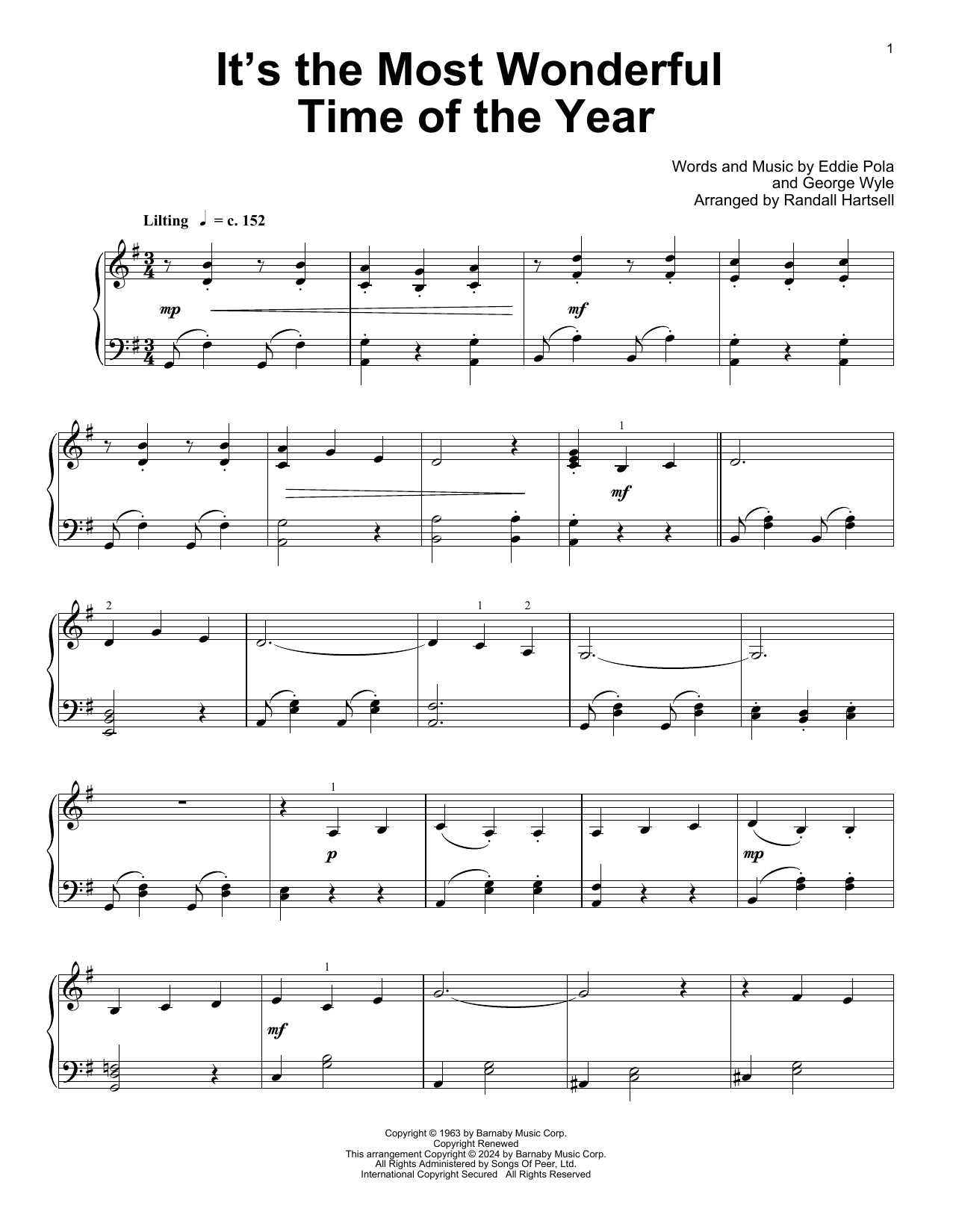 Download Andy Williams It's The Most Wonderful Time Of The Year (arr. Randall Hartsell) Sheet Music and learn how to play Educational Piano PDF digital score in minutes