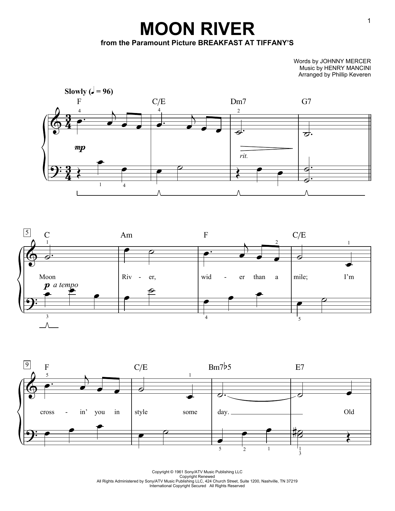 Download Phillip Keveren Moon River Sheet Music and learn how to play Piano & Vocal PDF digital score in minutes