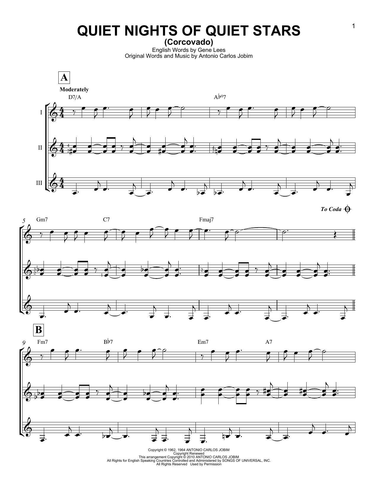 Download Andy Williams Quiet Nights Of Quiet Stars (Corcovado) Sheet Music and learn how to play Trumpet PDF digital score in minutes