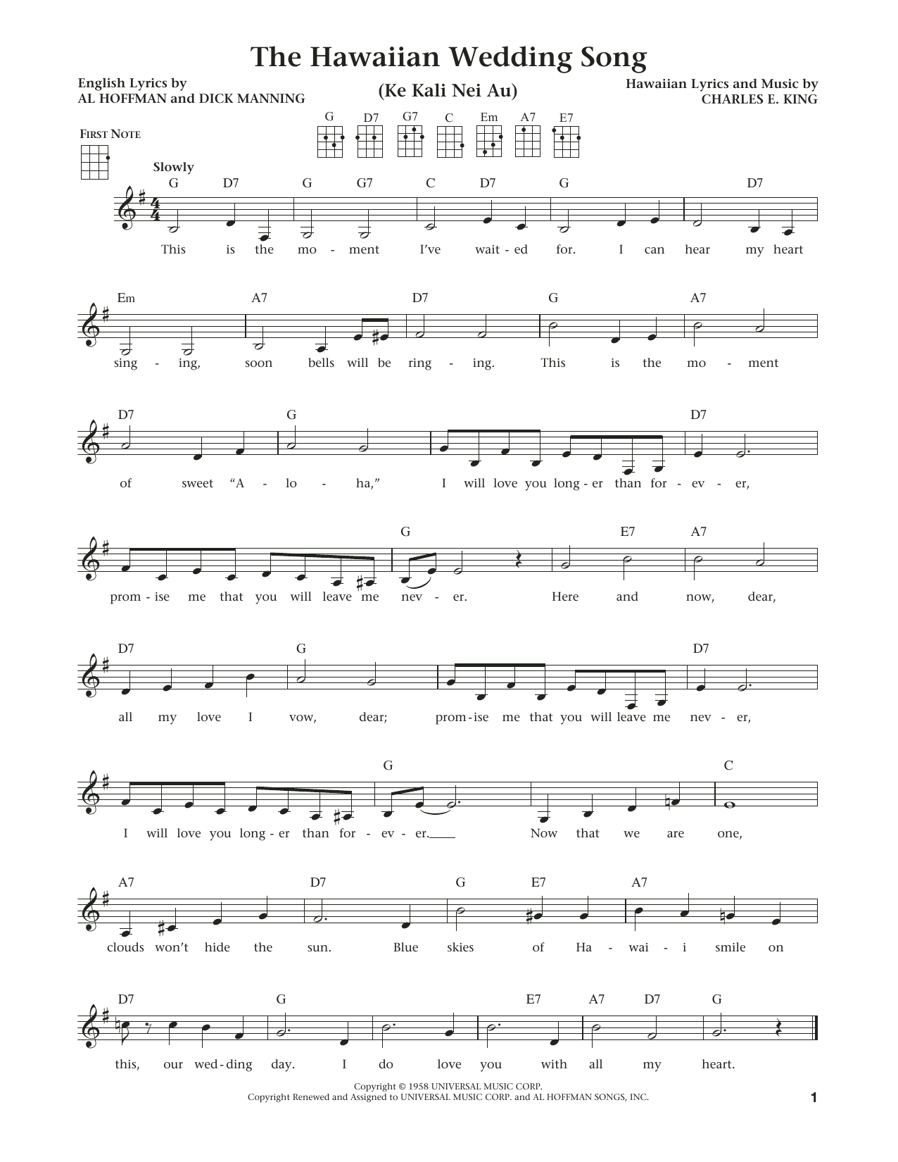 Download Andy Williams The Hawaiian Wedding Song (Ke Kali Nei Au) Sheet Music and learn how to play Ukulele PDF digital score in minutes