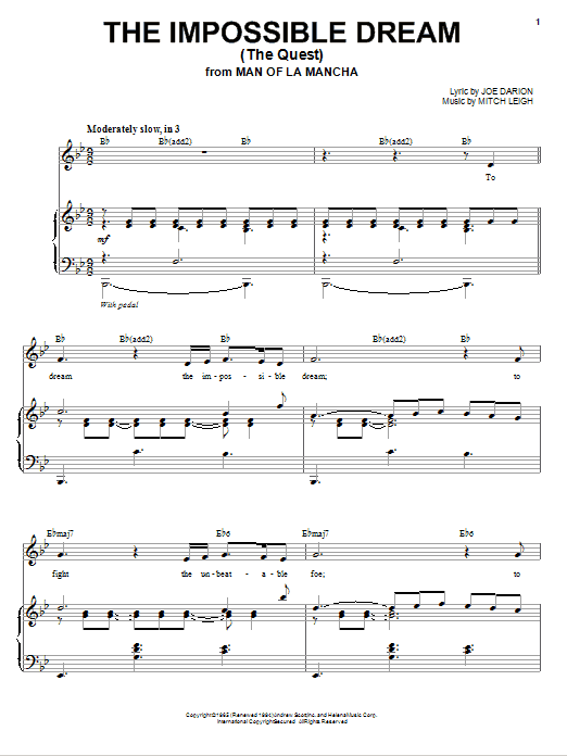 Download Andy Williams The Impossible Dream (The Quest) Sheet Music and learn how to play Piano & Vocal PDF digital score in minutes