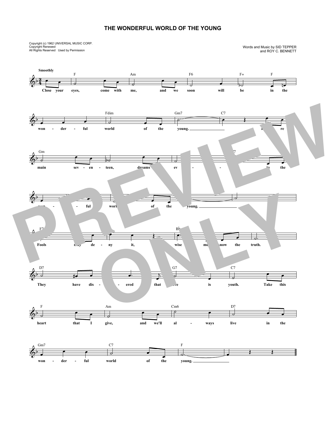 Download Andy Williams The Wonderful World Of The Young Sheet Music and learn how to play Melody Line, Lyrics & Chords PDF digital score in minutes