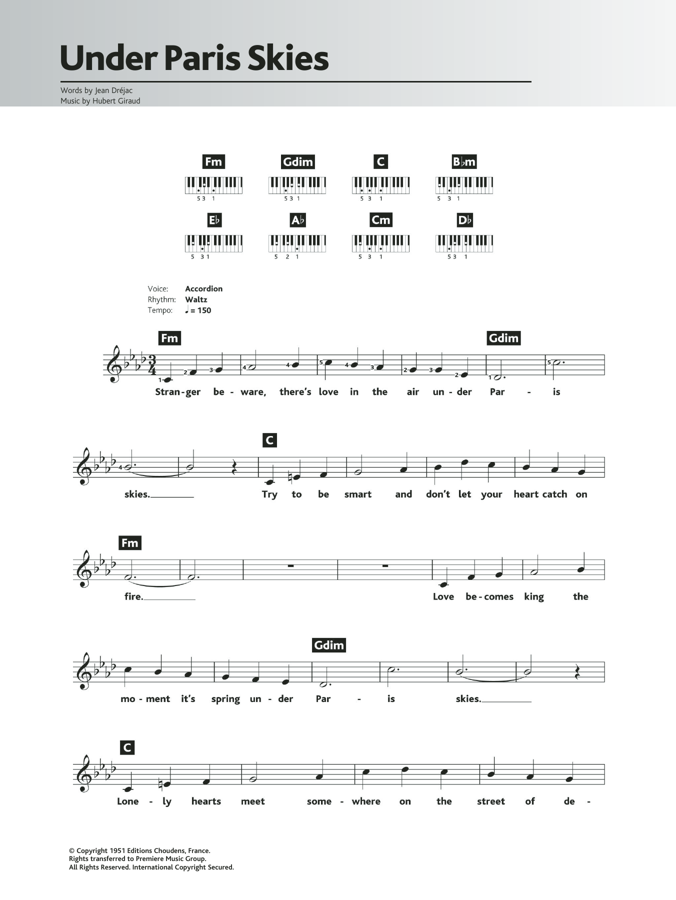 Download Andy Williams Under Paris Skies (Sous Le Ciel De Paris) Sheet Music and learn how to play Keyboard PDF digital score in minutes